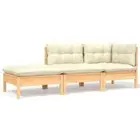 3 Pcs Wooden Patio Lounge Set Modern Modular Garden Sofa With Cushions Furniture