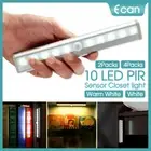 1X 10 LED PIR Motion Sensor Detector Night Light Magnetic Strip Battery Operated