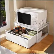 Microwave Stand With Drawer for Countertop Storage - Seasoning Shelving Oven Shelf for Desktop Organization (Color: White, Siz