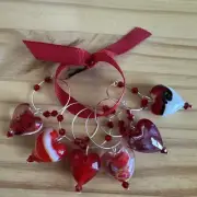 RED RED VALENTINES DAY RED HEARTS PARTY Wine Glass Ring Charms Set Of 6