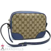 Gucci Shoulder Bag Women s GG Canvas Leather Beige Blue 449413 GUCCI New
