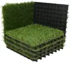 Artificial Grass Turf Tiles Interlocking Set 6 Pieces, Fake Grass Tiles Self-Dra