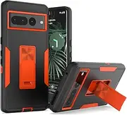Designed for Google Pixel 7 Pro Case with Stand, Drop Protection, Fit for Magnetic Car Mount, No Fading, No Yellowing, Upgrade Hard PC&Premium Soft TPU Kickstand for Men Women (Orange)
