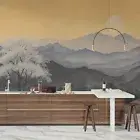 3D Mountain Tree Sunset Self-adhesive Removeable Wallpaper Wall Mural