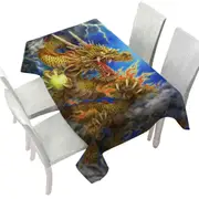 Cool Fantasy Lightning Storm and Golden Dragon Tablecloth