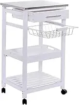 Trolley on Wheels Rolling Kitchen Island Serving Utility Cart Dining Portable Mobile Trolley Stainless Steel Top Trolley