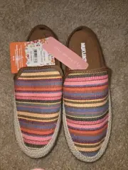 MUK LUKS Jute Wrapped Street Mules-Bright Stripe-6M A481961 NEW