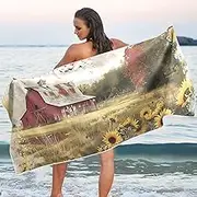 YMXFXP Microfiber Thin Lightweight Beach Towel Sunflowers Farm Retro Quick Dry Pool Towels 30” x 60” Sand Free Absorbent Yoga Camping Towel for Gym, Gym, Picnic S
