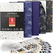 Arteza Pocket Notebooks, Set of 5, 5 x 8 Inches, 40 Sheets Each, Constellation Designs, 2 Dotted, 2 Ruled, and 1 Blank Softcover Journal with Smooth Paper, Art Supplies for Writing and Sketching