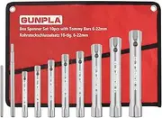 Gunpla 10 Pieces Box Spanners Set with 2 Tommy Bars, Multi Size Tap Monoblock Professional Tubular Spanner Kit Metric 6x7mm – 20x22mm Heavy Duty Double Ended Box Wrenches Plumber Tools for Water Taps