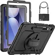HXCASEAC Case for Samsung Galaxy Tab S9 Fe Plus Case 12.4 inch, with Screen Protector/Pen Holder/Rotating Hand Strap, Heavy Duty Tab S9 FE+ Plus Tablet Case SM-X610/SM-X616/SM-X618,Black