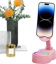 Phone Holder for Desk - 16x8x7cm Cell Phone Desk Holder Stand | Adjustable Portable RGB Dock with Microphone Speaker for Travel Car Airplane Bedroom Dorm Recording Video Call