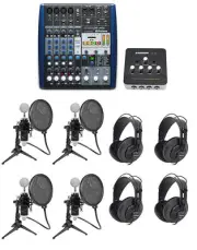 Presonus AR8 Podcast Studio Bundle w/Mics+Cables+Samson Headphones+Desk Stands
