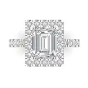 3.7ct Emerald Round Cut Halo Engagement Promise Bridal Ring 14k White Gold