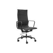 Eames Replica Standard Matte Black Aluminium High Back Office Computer Work Task Chair - Black Leather