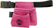Graintex SS2504 4 Pocket Children Tool Pouch Pink Color Suede Leather with Leather Belt and Hammer Loop