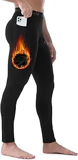 [Runhit] Men's Thermal Compression Pants with Pockets Fleece Lined Base Layer for Cold Weather Football Running Leggings Tights