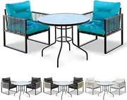 ALFORDSON Patio Bistro Set with 2X Lounge Chairs & R90x70cm Coffee Table, Rust-Resistant Steel Frame Outdoor Dining Conversation Set for Patio, Garden & Poolside, Black Blue Color