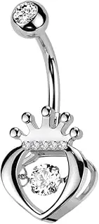 [beyoutifulthings] Belly Button Piercing Silver Gold Heart Crown Zirconia Clear Navel Piercing Surgical Steel Banana Bell Bar Length 10 mm