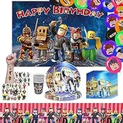 Roblox Birthday Decoration, Roblox Party Tableware, Roblox Party Decoration, Roblox Balloon, Roblox Plates and Cups, Roblox Background Birthday, Roblox Napkins Tablecloth, Decoration Theme Parties, Pack of 58