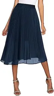 [Urban CoCo] Women's Elastic High Wasit Pleated Skirt Woven Casual Midi Swing Skirt