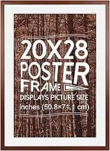 HOMESEVEN 20x28 Poster Frame, Solid Wood 20x28 Frame with Mat for 16x24 Photo, Large Picture Frame 20x28-Horizontal and Vertical Wall Hanging for Home, Exhibition, Caffe(Brown)