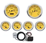 MOTOR METER RACING Classic Yellow 6 Gauge Set 85mm GPS Speedometer MPH °F PSI