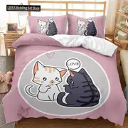 v1118 Bed Sheets Cat Duvet Cover Set Cute Cartoon Cat Twin Bedding Sets For Boys Girls Animal Cat Pattern Queen King Size Polyester Qulit Cover 3-Piec