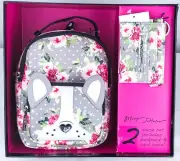Betsey Johnson 2-Piece Set Backpack & Card Case Grey Multi Dog Pug Boxed BNWT