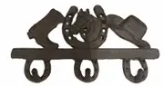 Cast Iron Rodeo Horse 3 Hook For Keys or Coats Handcrafted Antique Rust