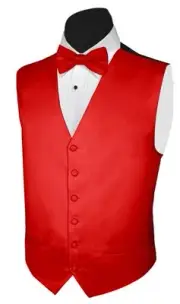 New Christmas Red Satin Tuxedo Vest Bow Tie adjustable waist Formal Waistcoat