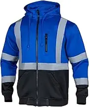 VENDACE Men's ANSI Class 3 High Vis Safety Reflective Sweatshirt Wool Fleece Zipper Jacket Hoodie with Black Bottom
