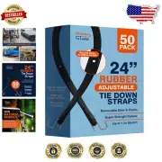 50 Pack 24 Inch Heavy Duty Bungee Tie Downs - Secure Outdoor Cargo Straps