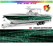 Dark Green and Light Green Graphic Vinyl Boat Wrap Fishing Pontoon Watercraft