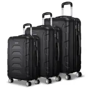 Wanderlite Luggage Trolley Travel Suitcase 3pc Set Hard Lightweight Black NEW