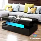LED Light 4 Drawers High Gloss Coffee Table Storage Living Room Furniture Black