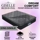 King Single Mattress Euro Top Pocket Spring Bedding Medium Firm 34CM Thick