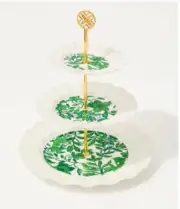 Lilly Pulitzer 3-Tiered Serving Tray, Green Fiddle Leaf, New In Box!