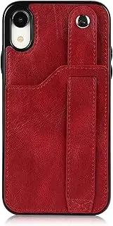 Phone Protection Compatible with iPhone Xr Leather Wallet Phone Case Stand Wrist Strap Phone Case Adjustable Wrist Strap Phone Case Compatible with iPhone Xr Phone Accessory(Red)