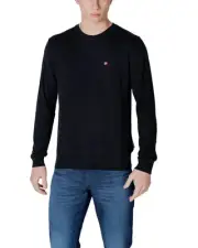 Napapijri Plain Cotton Long Sleeve Sweatshirt Men Black Sweatshirts & Hoodies