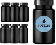 Plastic Pill Bottle (6 Pack) Dark Amber Container with Smooth Black Lid, 38-400 Neck