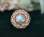 Round Labradorite Art Deco 925 Silver 14K Rose Gold Plated Engagement Ring
