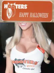 ~NEW LOGO~ HOOTERS NAME TAG Collectible Costume Pin Badge Tag HAPPY HALLOWEEN
