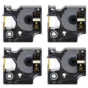 4PK 12mm Gold on Black DYMO D1 45024 LabelManager 100 200 300 Label Tape 0.47"