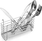 Sturdy 304 Stainless Steel Utensil Drying Rack Basket Holder with Hooks 3 Divided Compartments, Rust Proof, No Drilling