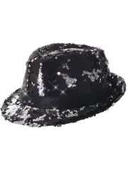 Reversible Black and Silver Sequin Fedora Hat