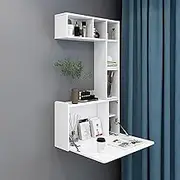 Folding Wall Mounted Drop Leaf Table, Wall Mounted Desk with Storage Shelf, Floating Laptop,Multifunctional Computer Workstation for Small Spaces Apartment, Bedroom, Office(Right)