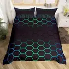and Black Bedding Set Queen Size, Hexagonal Duvet Cover for Boys Girls Geometry