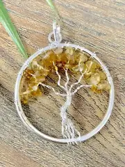 Citrine Tree Of Life Pendant Gemstone Specimen Chakra Crystal Stone Jewelry