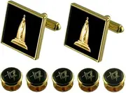 [Select Gifts] Senior Warden Gold Cufflinks Masonic 5 Shirt Dress Studs Box Set